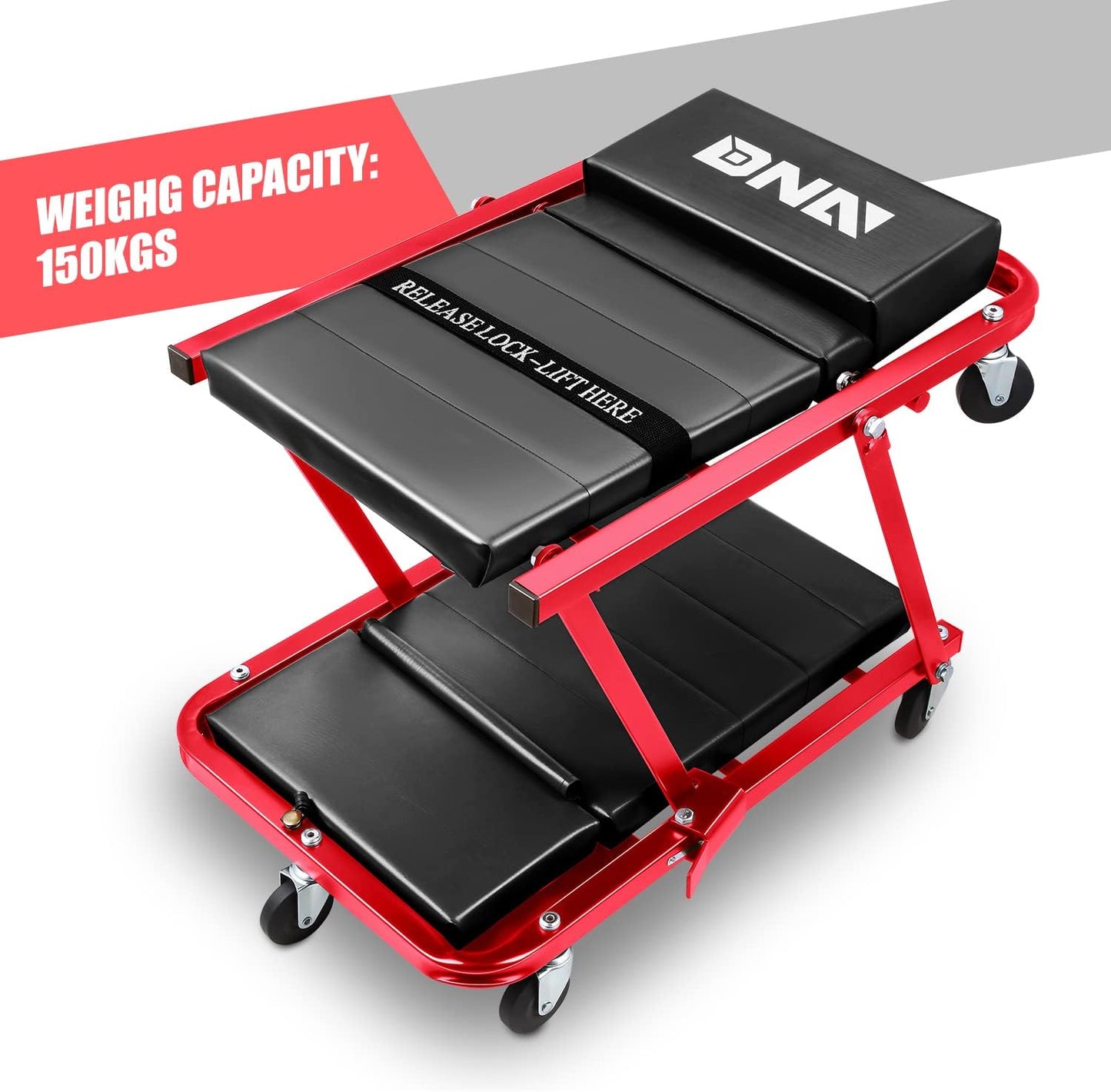 DNA MOTORING TOOLS-00193 48" 2 IN 1 Folding Rolling Garage Shop Creeper Roller Seat, 7 Pcs 2" Casters, 350 Lbs Weight Capacity, Gray