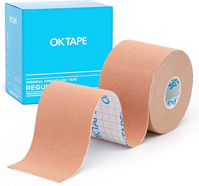 OK TAPE Kinesiology Tape, Regular Original Cotton Elastic Athletic Tape for Support and Recovery, Sports Tape, 2in×16.4ft Uncut Roll - Beige