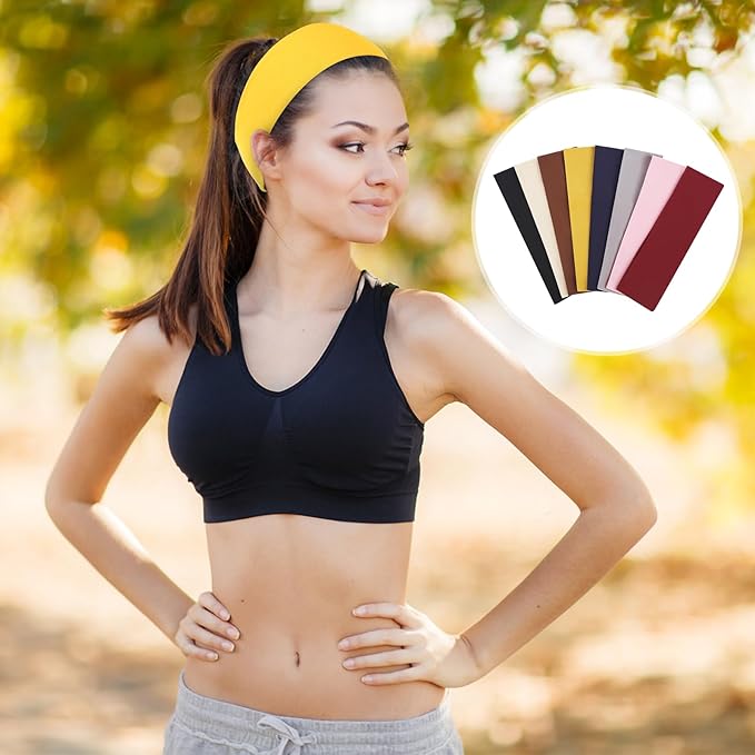 8 Pack Sport Headbands for Women, Elastic Soft Fabric Non-Slip Hair Bands Hair Warp for Daily Workout Yoga Running Sports, Combo 7