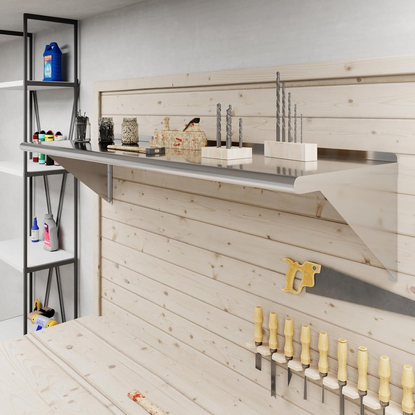 AmGood 60" Long X 18" Deep Stainless Steel Wall Shelf | NSF | Appliance & Equipment Metal Shelving | Kitchen, Restaurant, Garage, Laundry, Utility Room