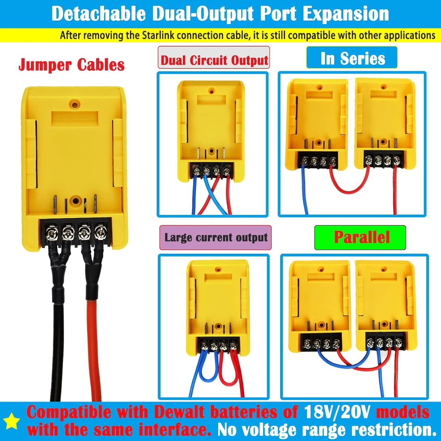 Battery Jumper Cables Compatible with De.Walt Battery Jumper Cables, Automotive Booster Cable for Car Jump Starting Using Tool 8AWG 2.02FT