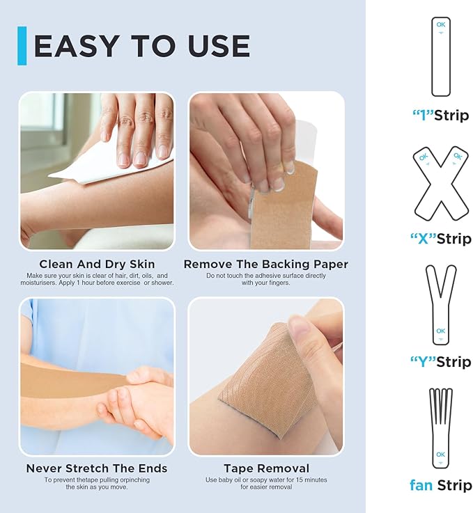 OK TAPE Kinesiology Tape Pre Cut Strips Bulk (150 PCS),Elastic Cotton Latex Free Hypoallergenic Athletic Tape Roll for Muscle Joint Knee,Waterproof k Tape 2in×10in/PCS