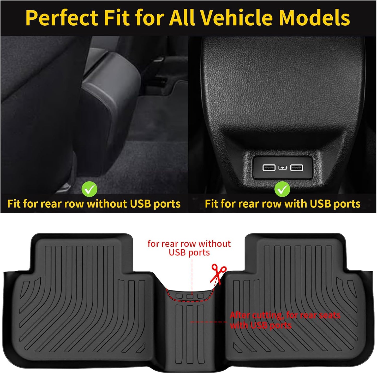 GINOWY-Floor Mats & Cargo Liner for Honda Civic 2022-2024 2025 (Only Sedan Not for Hatchback) All Weather Civic Car Mats Non-Slip Trunk Mat Floor Liners Waterproof Accessories Black