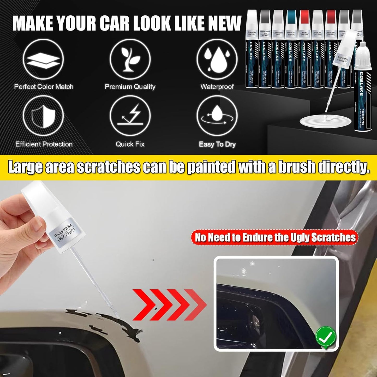 Car Touch Up Paint(Diamond Black Crystal(PXJ/KXJ)) for Chrysler, Car Paint Scratch Repair Kit, Quick & Easy Solution to Repair, 2 in 1 Scratch Remover Pen with 2PCS Disposable Micro Applicators