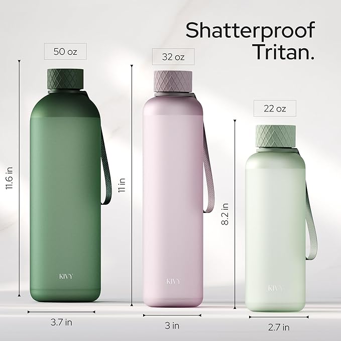KIVY Lightweight Tritan Water Bottle 22oz [Leakproof & Shatterproof] Slim 22 oz Water Bottle screw top - Reusable water bottle no straw - Cute water bottle slim - Aesthetic water bottles