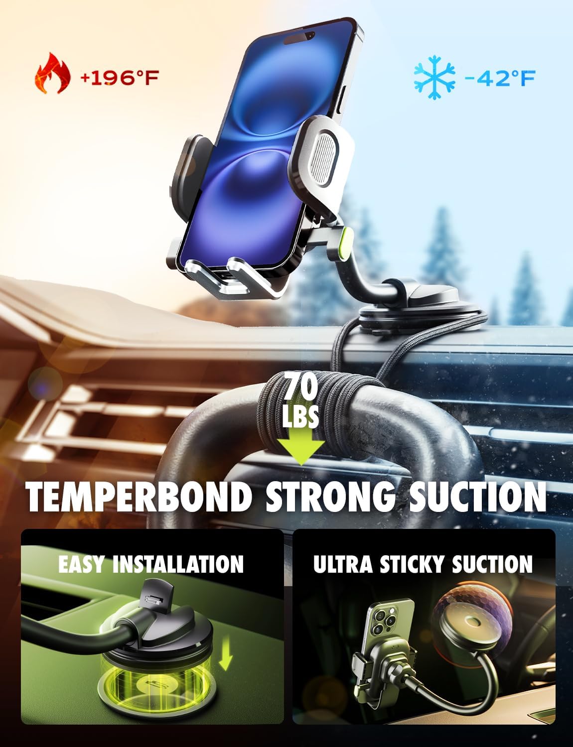 Bracketron OneClick Flexible Phone Holder for Car Dashboard,Windshield & Vent,3 in 1 Car Phone Holder with 7" Adjustable Gooseneck Arm,360 Rotation Car Phone Mount for All iPhone Android Smartphone.