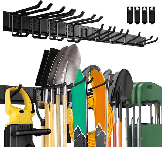 64'' Garage Tool Organizer Wall Mount, 18 PCS Adjustable Garden Tool Hanger Rack, Garage Hooks Heavy Duty, Shovel Holder Wall Mount, Storage Hooks for Hanging in Garage