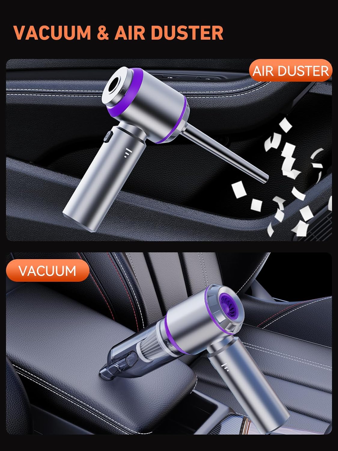 Vacuum/Air Duster 80,000RPM Super Power Mini Car Vacuum Cleaner 4-in-1 air Blower Gun Air Duster & Air Blower & Pump Hand Electric air Duster Handheld dust Blower Blower Cordless (Purple)