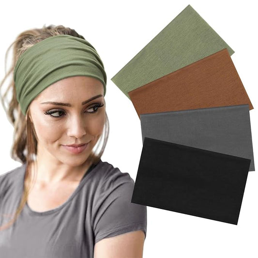 DRESHOW Wide Headbands for Women Elastic Turban Hair Bands Boho Head Bands for Women's Hair Non-Slip Yoga Workout Hairband Girls Accessories 4 Pack