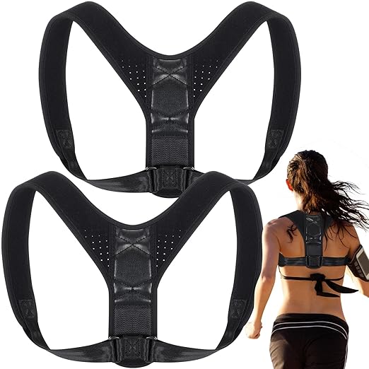 TrelaCo 2 Pack Posture Corrector Adjustable Upper Back Brace Back Straightener Back Corrector for Men, Posture Strap Back Support for Women, Shoulder Neck Effectively, One Size Fits Most, Black