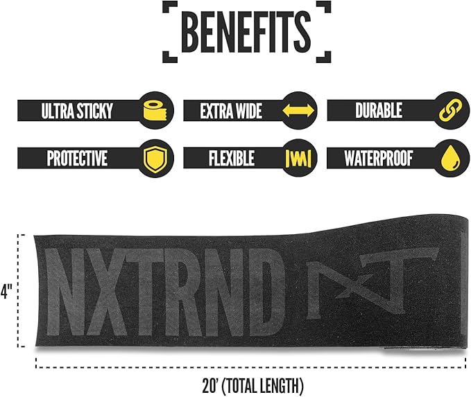 Nxtrnd TRF Turf Tape Football, Extra Wide Kinesiology Tape, Protects from Turf Burn (Black)