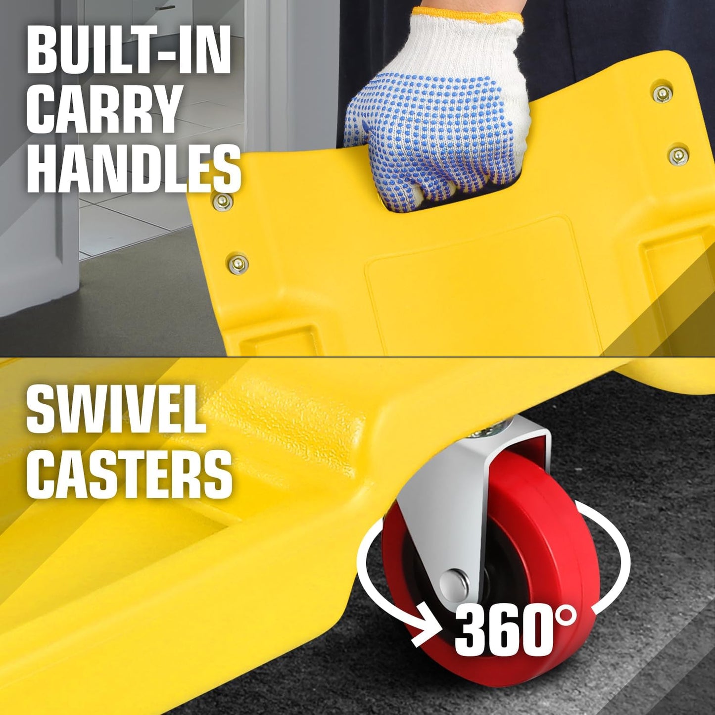 DNA MOTORING 36" L X 17" W x 4.25" H Vehicle Repair Low Profile Automotive Creeper w/Padded Headrest, Yellow, TOOLS-00201-YL