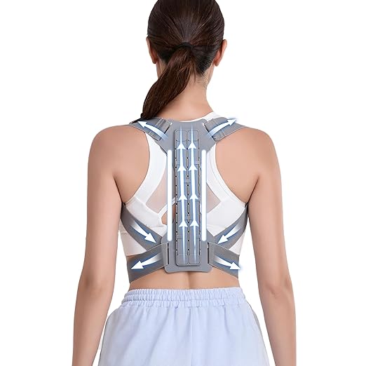 FORTEMOTUS Posture Corrector for Women Men - Back Straightener with Armpit Pad, Adjustable Posture Corrector Women Men, Upper & Lower Back Pain Relief, Targets Scoliosis, Hunchback, Hump, Thoracic, Spine, L Size,Grey