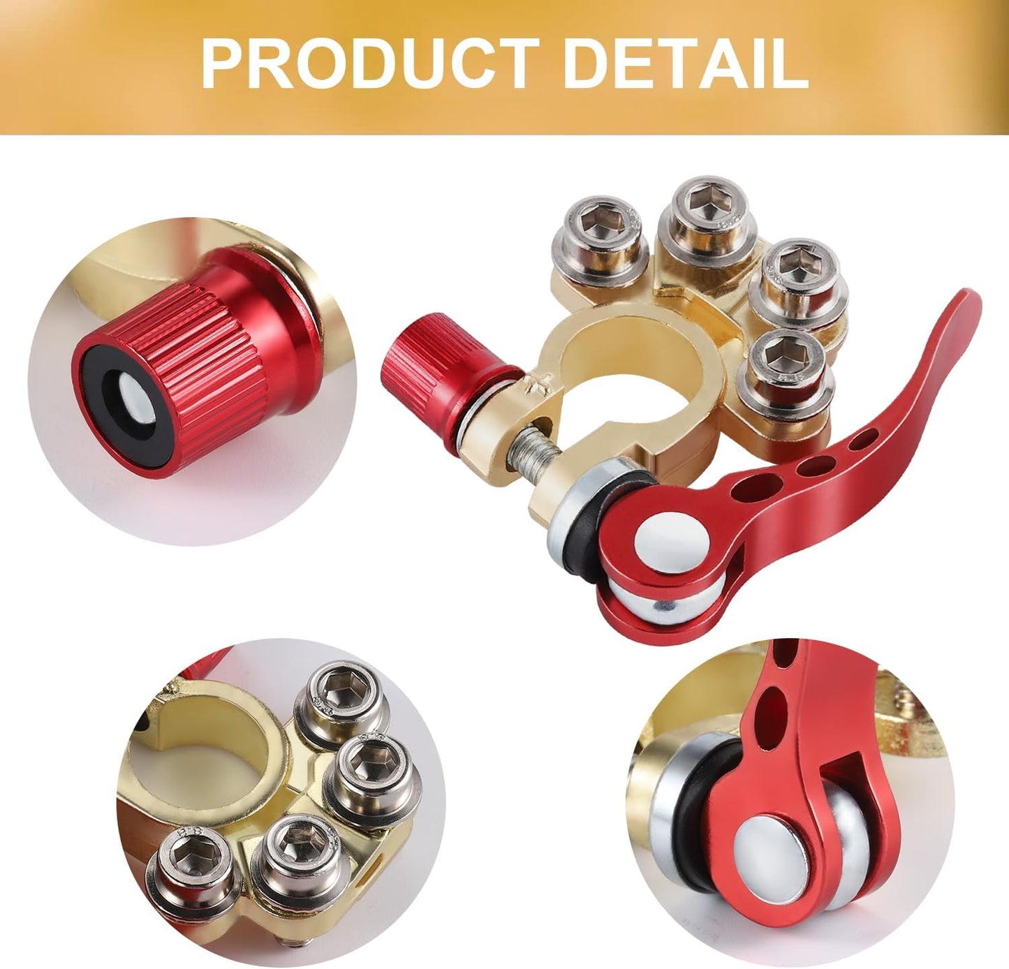 SINGARO Car Battery Terminal Connector, 4 Way Positive and Negative Pole Quick Release Terminal Clip, Applicable to SAE/JIS A Type Terminal Post, Compatible with Cars, Trucks and More（Gold-A）