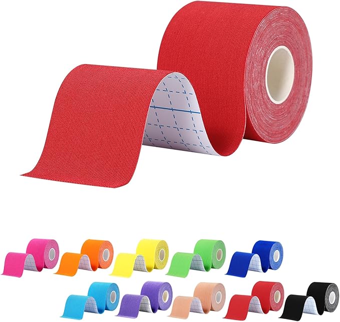 Pro Synthetic Kinesiology Tape 1 Roll, Athletic Sports Tape for Muscle Joint Support, Pain Relief for Knee Elbow Wrist Ankle Plantar Fasciitis, 2 in x 16.4 Ft, Red