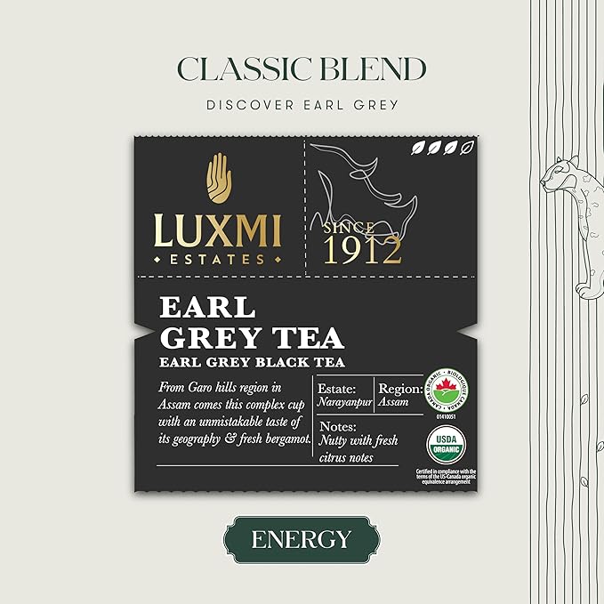 Luxmi Estates Garo Hills Earl Grey Tea 100gm Tin | Certified Organic Black Tea