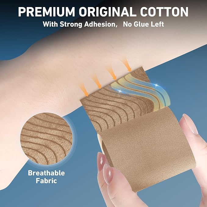 Kinesiology Tape for Knees Pre Cut, 12 PCS Upgrade KTQUICK Knee Tape For Knee Pain Relief Pre Cut, Original Cotton Knee Tape, Flexible & Durable Sports Tape for Support & Comfort During Workouts,Beige