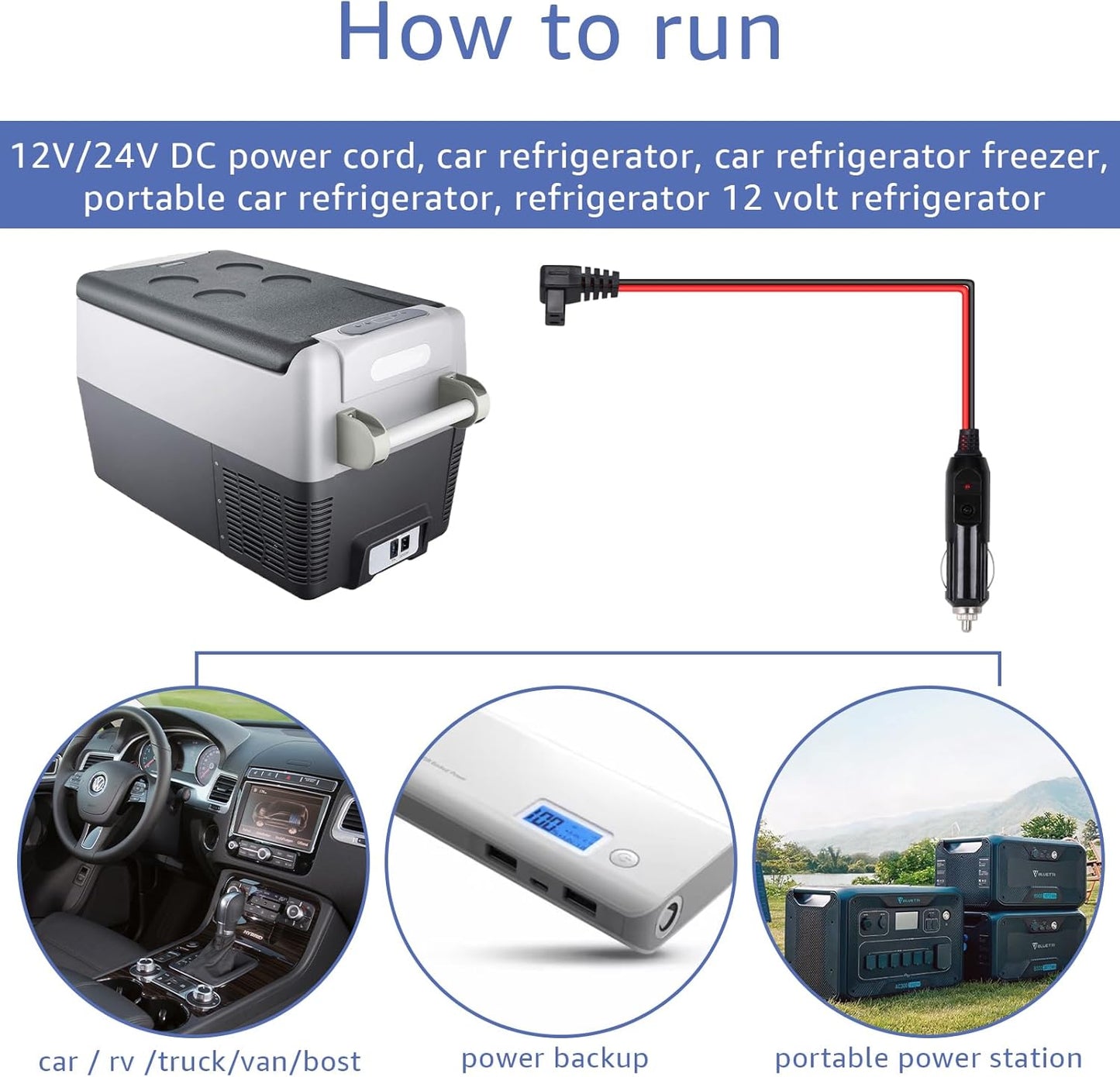 12V/24V Car Refrigerator Power Cord is Compatible with Alpicool, ARB, ICECO, Setpower, COSTWAY, and JoyTatus 12V/24V Portable Car Refrigerators. (Black Red 10FT)