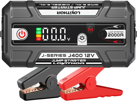 J400 2000A 12V Portable Lithium Jump Starter, Car Battery Booster Pack, USB-C Powerbank Charger, and Jumper Cables for Upto 8.0-Liter Gas and 6.0-Liter Diesel Engines