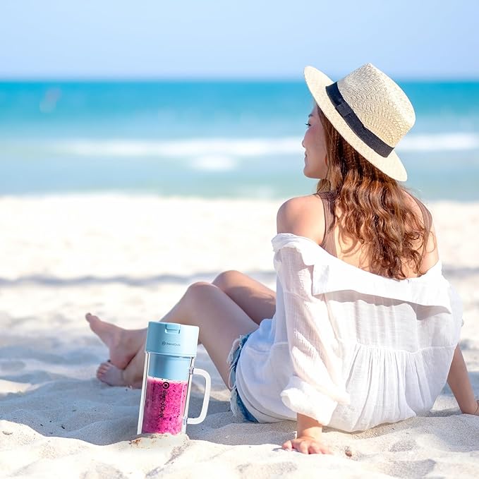 Personal Portable Blender For Shakes & Smoothies, Leakproof & Stylish Portable Mason Jar Shaker, Rechargeable Mini Blender with 10-Blade Blending System 14oz, Sky Blue