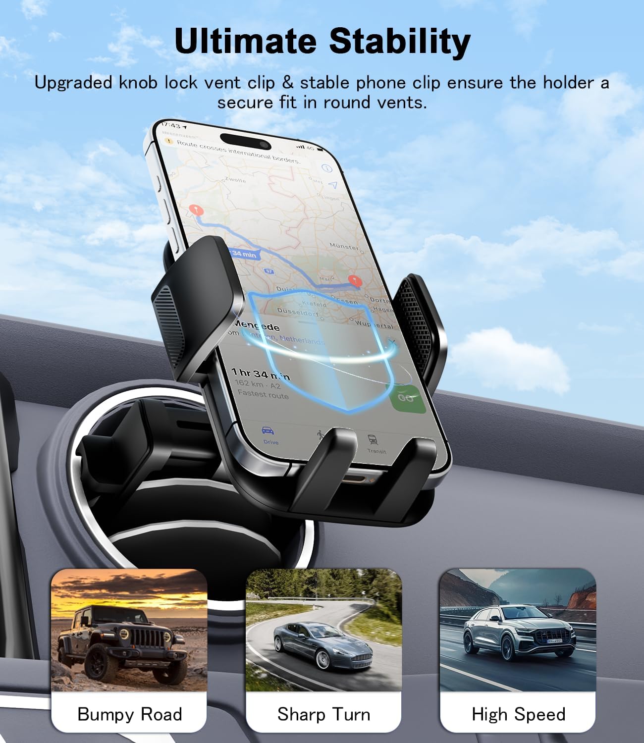 Round Vent Car Phone Holder for Jeep Wrangler JL(2018-2025) Gradiator (2020-2024) Compass (2009-2016) [Thick Case Friendly] Air Vent Car Mount for All Smartphone 4-7.2 inch