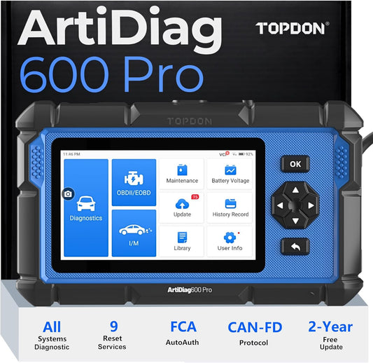 TOPDON ArtiDiag600 Pro, OBD2 Scanner Diagnostic Tool for All Systems, Code Reader Scan Tool with 9 Essential Maintenance Functions, Car Scanner with Andriod OS, Upgraded Version of AD600S/AD500