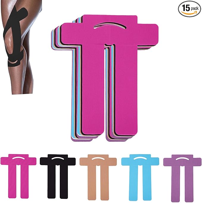 15pcs Precut Kinesiology Tape for Knees, Waterproof Breathable Elastic Athletic Muscle Tape Strips Cotton Knee Support Stickers for Sports & Long-Lasting Stability (Assorted Colors)