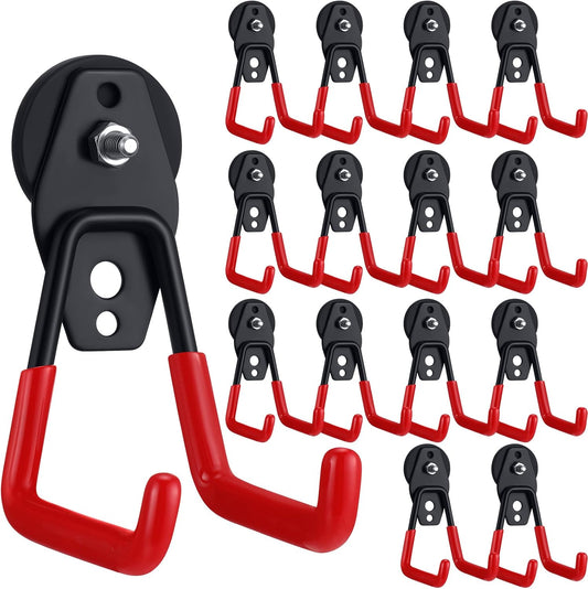 Landhoow Large Magnetic Hooks Heavy Duty Garage Magnet Hooks Strong Storage Utility Magnetic Hangers with Anti Slip Rubber Coating for Indoor and Outdoor Hanging(Red,14 Pcs)