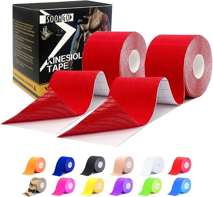 Kinesiology Tape Pro 2 Rolls, 2 Inch High Elasticity Sports Tape Therapeutic Pain Relief–Physio Tape for Muscle Recovery & Joint Support, Waterproof & Hypoallergenic & Breathable–Red