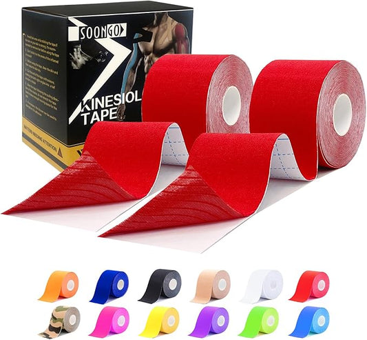 Kinesiology Tape Pro 2 Rolls, 2 Inch High Elasticity Sports Tape Therapeutic Pain Relief–Physio Tape for Muscle Recovery & Joint Support, Waterproof & Hypoallergenic & Breathable–Red