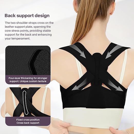 Back Brace Posture Corrector for Women, Upper Back Support Straps Straightener, Hunchback Improve Posture Correct-Shoulder, Upper Back Pain Relief Invisible Under Clothes (Black, S/M)