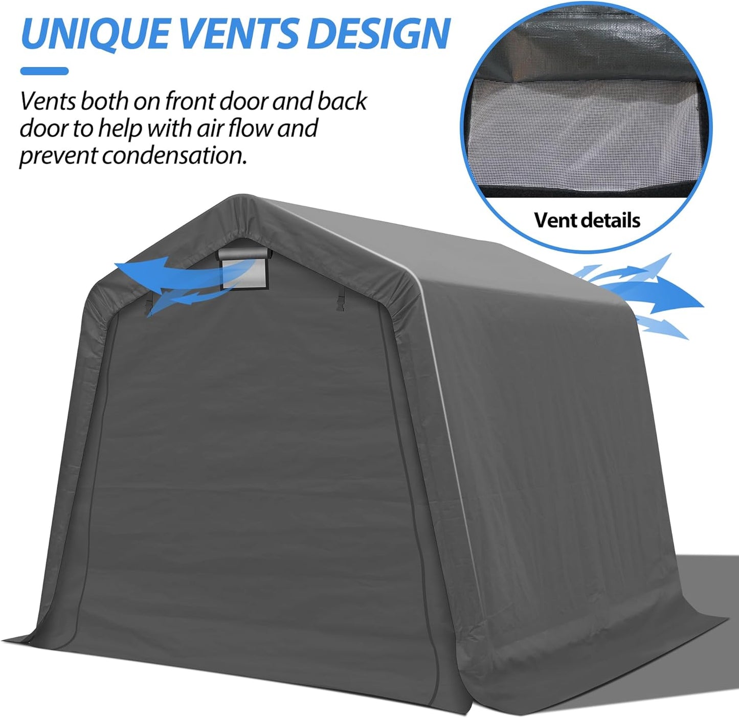 8x8Ft Ourdoor Storage Shed Shelter,Portable Shed Garage with Roll-up Zipper Door &Vent Window, Heavy Duty Storage Tent Carport for Bike,Motorcycle