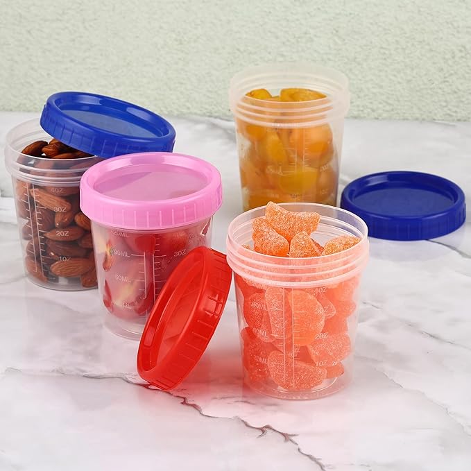 XSEINO 44 Pack 4oz Salad Dressing Container to Go,Small Containers with Lids Leakproof Condiment Containers with Screw Lids Reusable Stackable Plastic Dip Sauce Containers