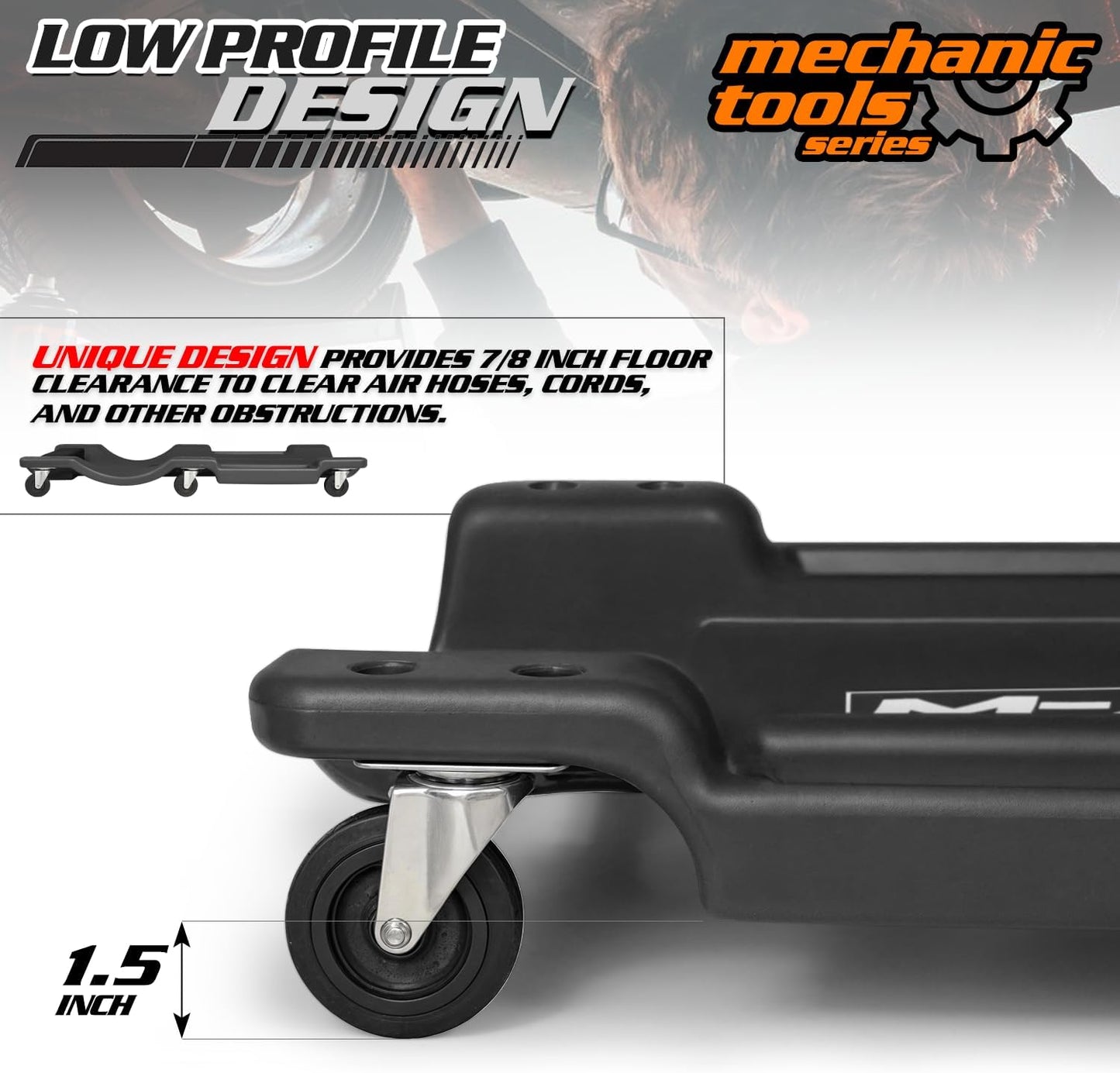 M-AUTO Mechanic Roller Creeper with Padded Headrest, Dual Tool Trays Rolling Creeper for Garage Shop Auto Work Repair, 40" Light Weight Mechanic Cart, Black