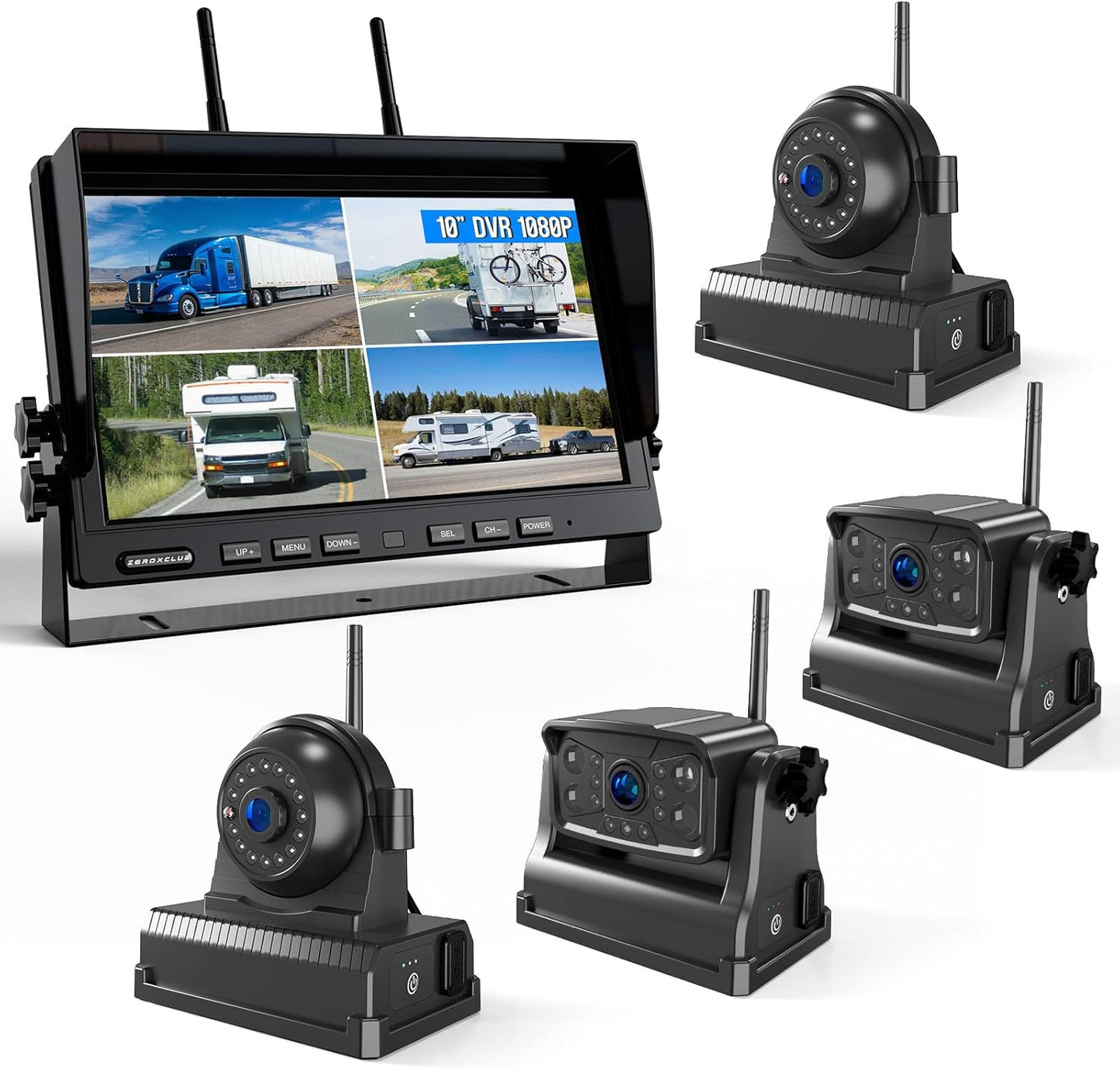 Magnetic Wireless Backup Camera: 10" HD 1080P DVR Monitor with 2 Rear View 2 Side View Cameras for Travel Trailer/Fifth Wheels/RV/Camper, Portable Rechargeable Battery BC104