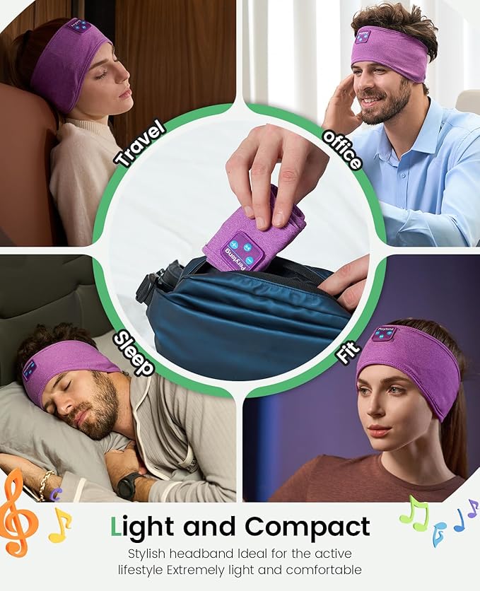 Perytong Sleep Headphones Bluetooth Headband, Headband Headphones Over On Ear Bluetooth 5.4 Sleeping Earbuds Earphones, Wireless Sleeping for Side Sleepers Men Women Boys Girls