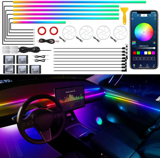 Dream+Color Acrylic Interior Car LED Strip Light with APP, RGB 22 in 1 with 175 inches 600 LEDs Fiber Optic Ambient Lighting Kits, Dynamic Chasing Music Sync Neon LED Strip for Car Accessories