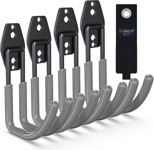 3-H Garden Hose Holder Wall Mount 4 Pack,Solid Steel Hose Hanger,Water Hose Holders for Outside,Perfect for Hanging Outdoor Air Hose,Ropes,Pipes,Garden Tools,Ladders,Bikes,Bulk Items(Gray)