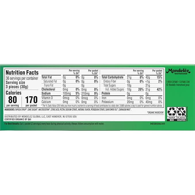 Clif Bloks Sours - Green Apple Flavor - Energy Chews - Non-GMO - Plant Based - Fast Fuel for Cycling and Running - Quick Carbohydrates and Electrolytes - 2.12 oz. (18 Count)