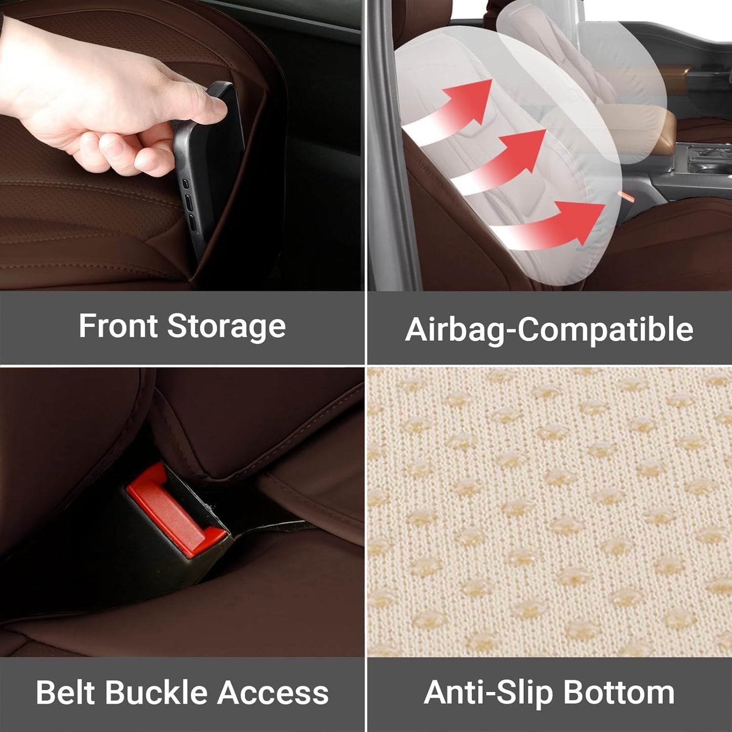 Coverland Custom Car Seat Covers Compatible with Ram 2500 Crew Cab - Premium Leather Non-Slip Memory Foam Waterproof Cover Custom Fit Interior Protector Full Set-Dark Brown [See Size Chart-Size X141]