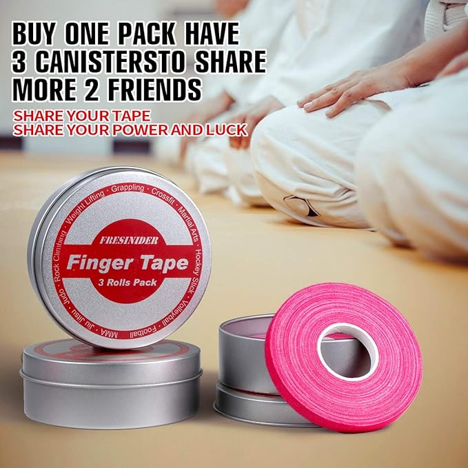 Finger Tape - Strong Athletic Tape | 0.3” x 45 Feet (9 Pack) Tin Set | No Sticky Residue | for Rock Climbing, BJJ Jiu Jitsu, Grappling, Judo, MMA, Rock Climbing and Martial Arts (Pink)