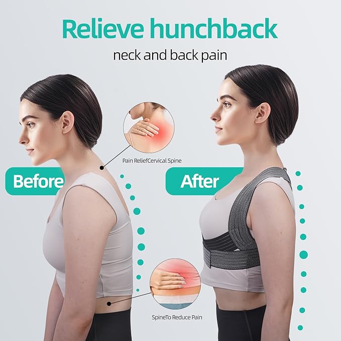 Posture Corrector for Women, Adjustable Upper Back Strap for Shoulder, Neck and Upper Back Pain Corrects Posture Corrects Hunching Silvery S-M