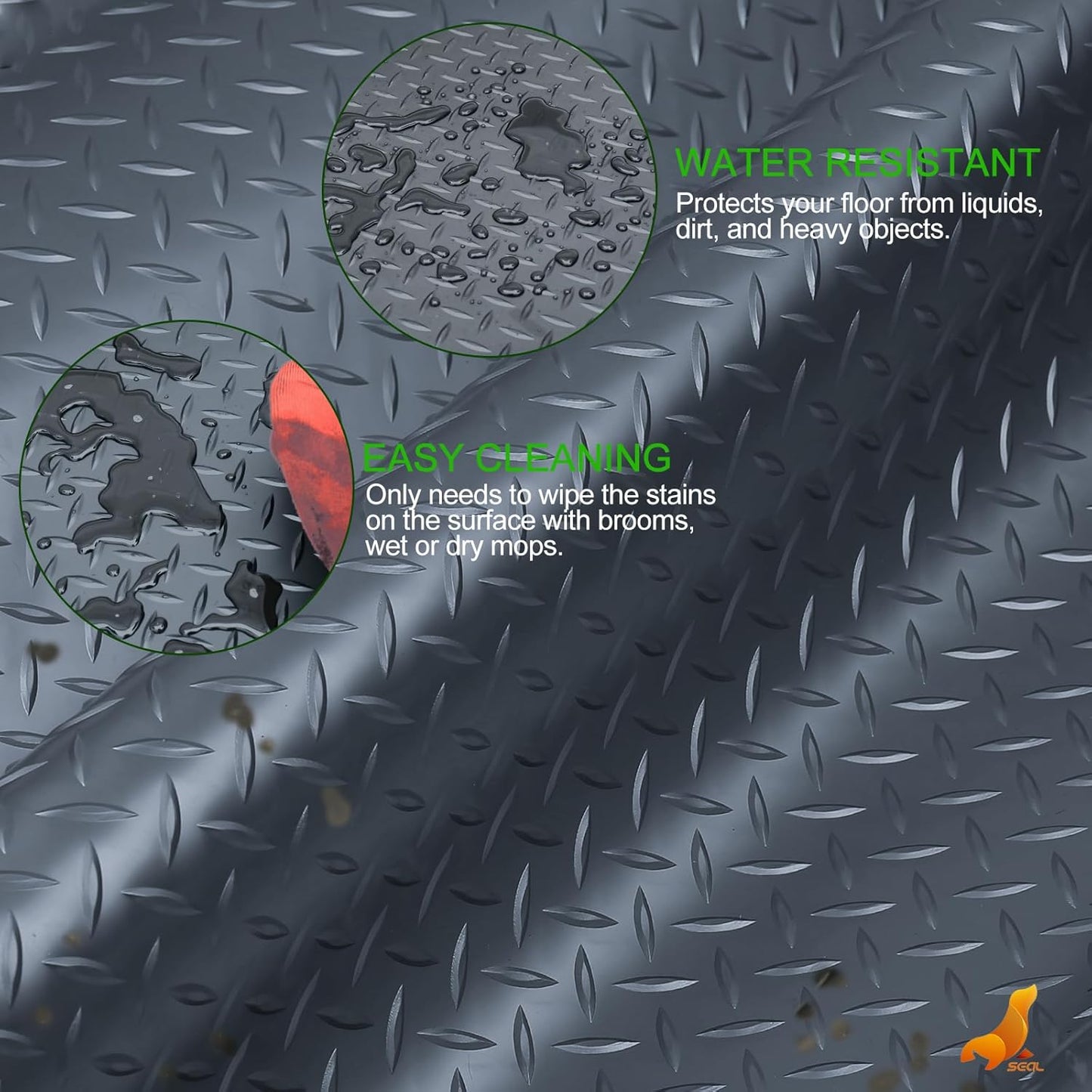 SEAL 5 x 8 Ft Premium Garage Floor Mat, Solid 2.8mm Thick Gray Commercial Grade Heavy Duty Parking Mat for Garage Floor, Golf Cart Parking, Water/Stain Resistant Floor Runner (Embossed Diamond Plate)