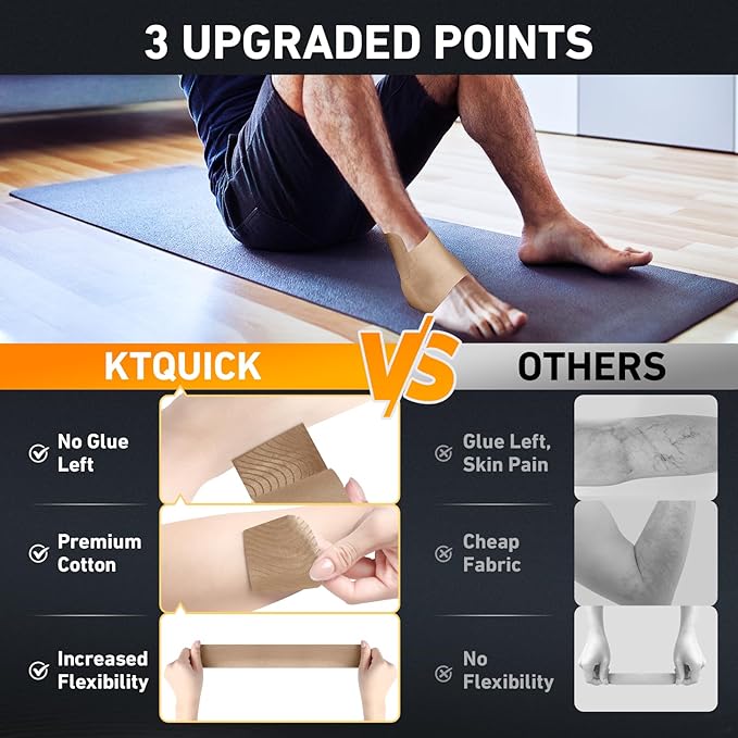 Kinesiology Tape for Ankle, KTQUICK 12 Count Ankle Tape Precut, Original Cotton Waterproof & Breathable, Enhance Elastic Kinesiology Athletic Tape for Ankle Support and Muscle to More Sports (Beige)