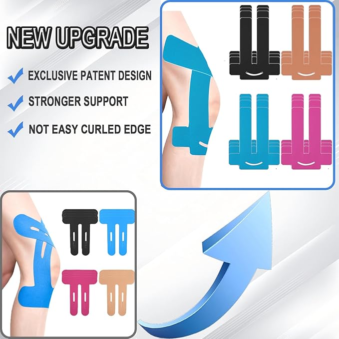 Kinesiology Tape for Knees, 8 Count Precut Kinesiology Tape,Original Cotton Waterproof & Breathable, Latex Free Elastic Kinesiology Athletic Tape for Knee Support and Muscle Pain Relief-4colors