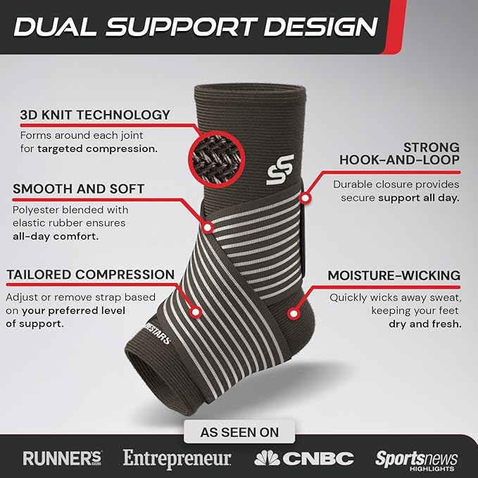 Sleeve Stars Ankle Brace for Women & Men, Ankle Wrap for Sprain, Compression Sleeve for Plantar Fasciitis Relief, Easy Customizable Support: w/ Removable Strap (Pair/M:10"-12"/Dark Brown)