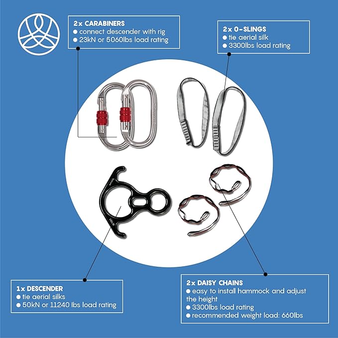 Aerial Silks Starter Kit - Durable 9 Yards of Aerial Yoga Hammock with Hardware & Guide - Aerial Swing for Acrobatic Flying Yoga & All Levels (Aerial Rigging Point Up to 13ft)