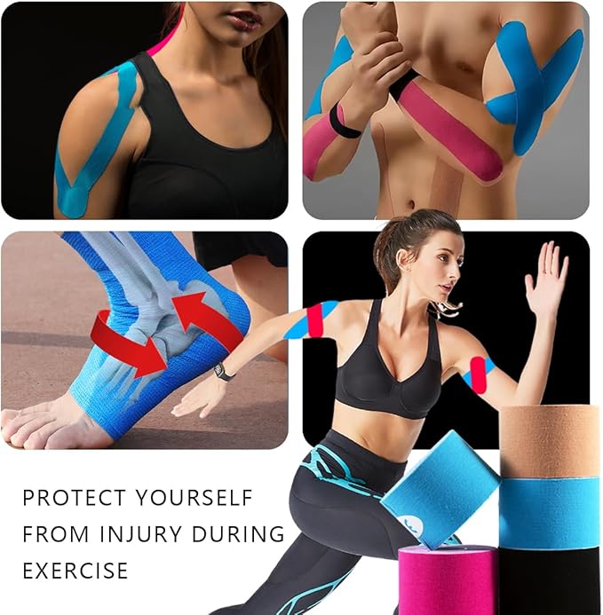 OBTANIM Waterproof Kinesiology Tape 4 Rolls Precut Strips Elastic Athletic Tape Muscle Pain Relief Sports Tape for Knee Fitness Running Tennis Swimming (Red)