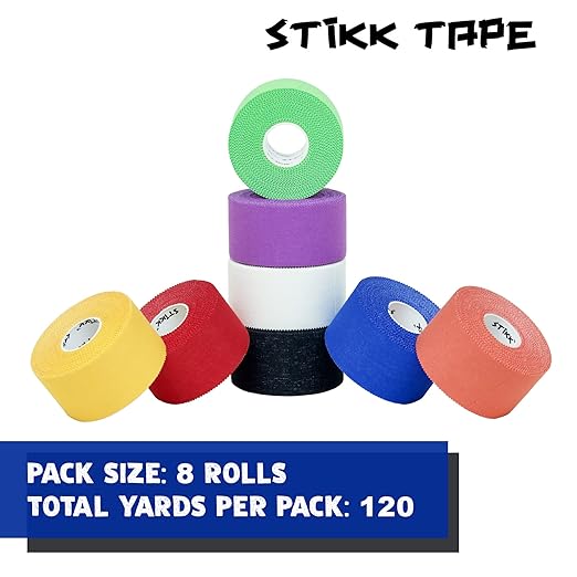 STIKK Athletic Tape - 8pk Multi Color - 1.5'' x 15 Yards - Stabilizing, Supporting Muscles and Joints - Training Supplies to Safeguard Against Sports Injuries