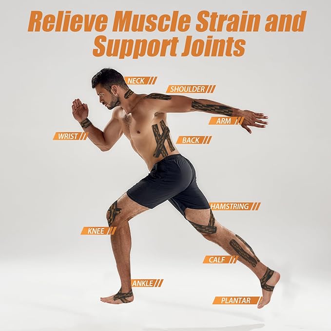 Kinesiology Tape, 2 Rolls Hypoallergenic Athletic Tape for Muscle Strain Relief & Joint Support, Waterproof & Breathable Sports Tape for Pain Relief, 2in x 16ft Uncut Roll-Stripe